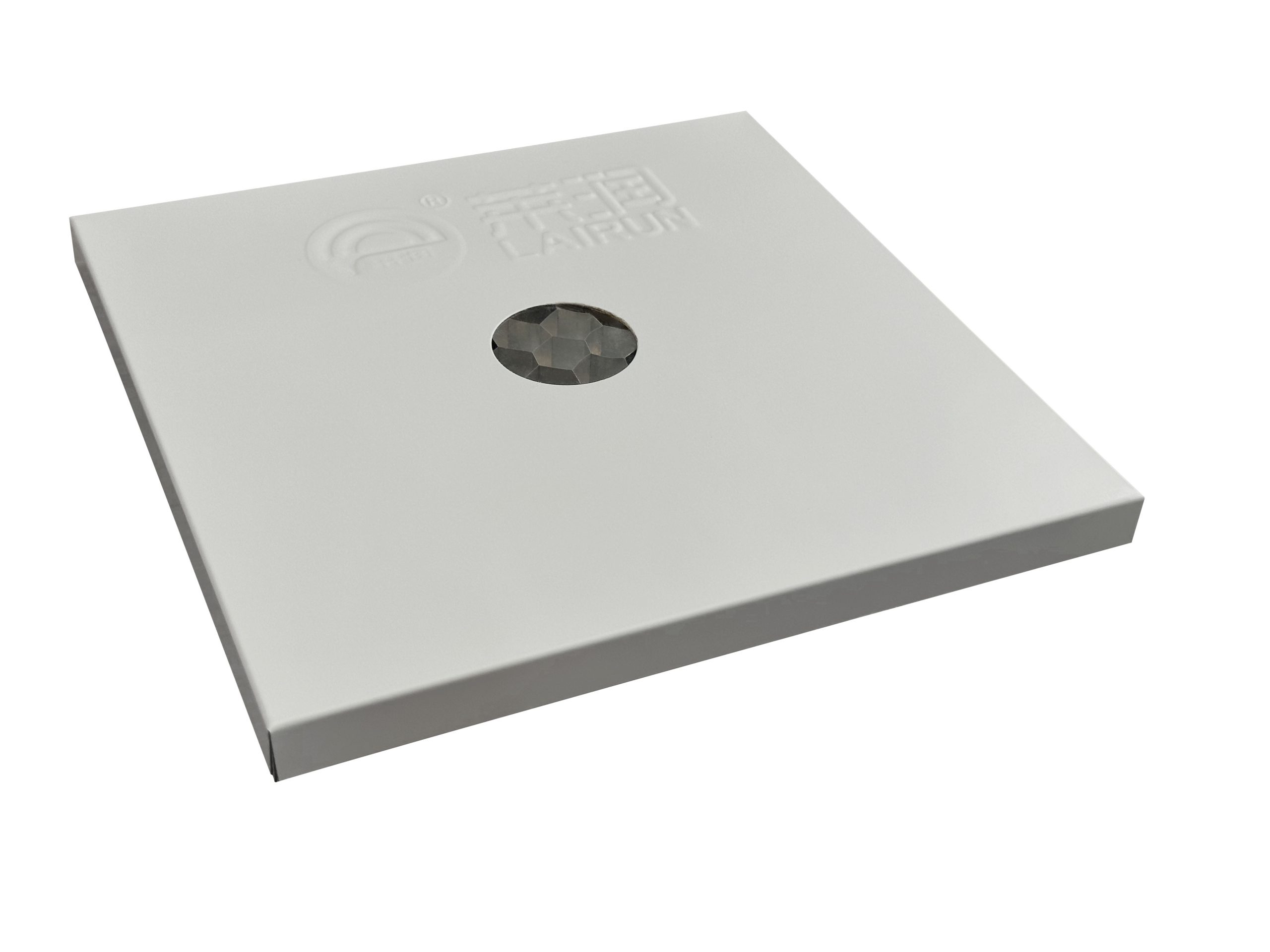 FFU blind panel product photo: square white panel with a round opening